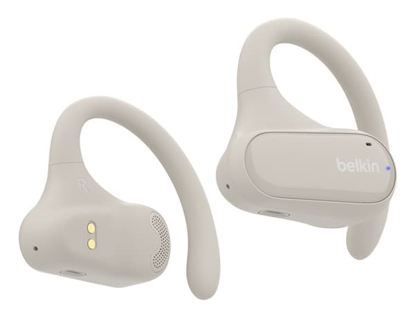 Belkin SoundForm ClearFit Headset Ægte Trådløst Stereo (TWS) Ørekrog Opkald/Musik/Sport/Hverdag Bluetooth Sand