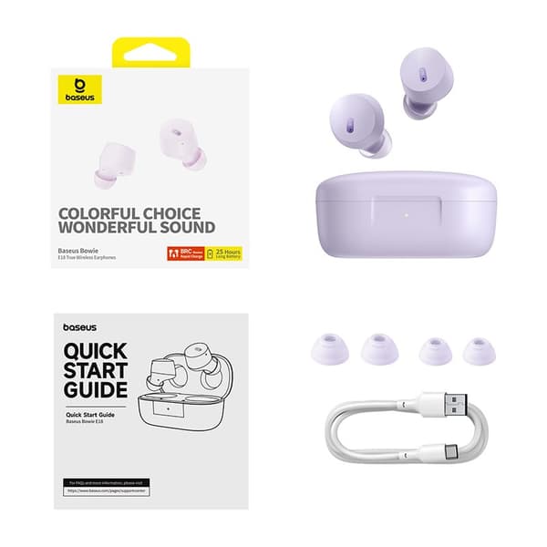 Baseus Bowie E18 Langattomat Stereokuulokkeet (TWS) Nappikuulokkeet Puhelut/Musiikki USB Type-C Bluetooth Violetti