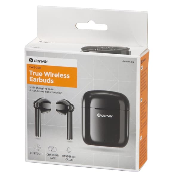 Denver TWE-39B hovedtelefoner/headset Ægte trådløs stereo (TWS) In-ear opkald/musik Bluetooth Sort