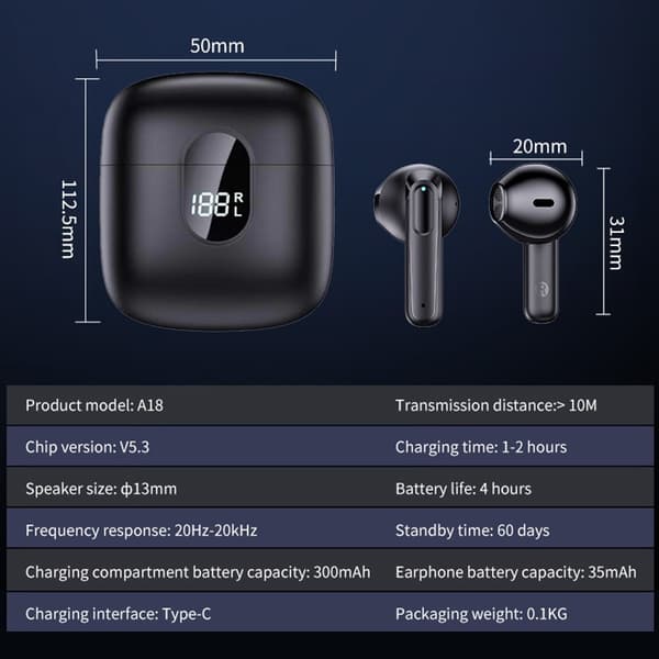 A18 150 Languages Kääntäjä Smart Voice Bluetooth In Ear kuulokkeet