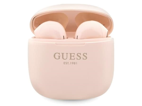Guess Classic EST Logo TWS Bluetooth-kuulokkeet + latausasema - vaaleanpunainen