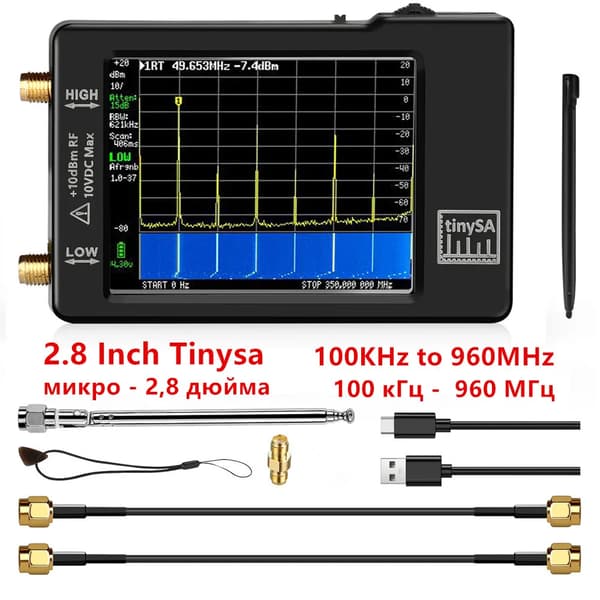 Spektrumanalysator, 28 Display, 100kHz-53GHz Dækning, 3000mAh Batteri, TinySA