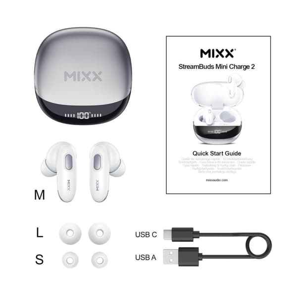 Mixx Trådløse Høretelefoner StreamBuds Mini Charge 2 Hvid