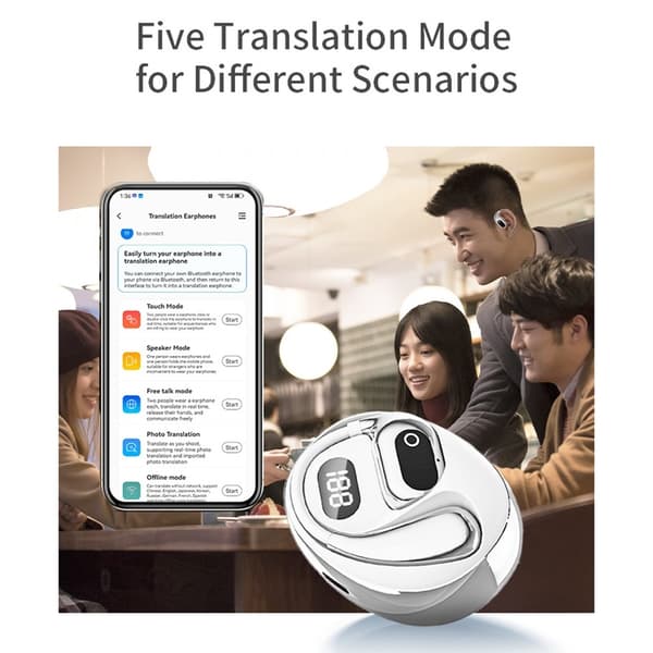 144 språk Translation Översättare Smart Translator Headset Bluetooth - Vit