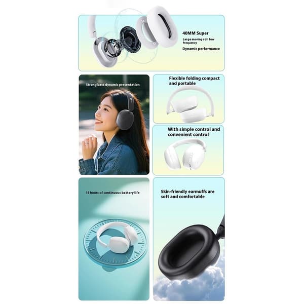 LENOVO trådløse over-ear-hodetelefoner sammenleggbare musikk-Bluetooth-headset - Hvit