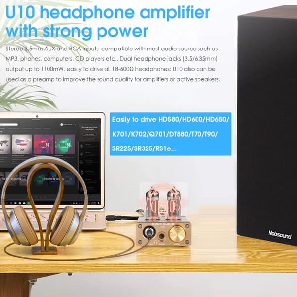 Hörlursförstärkare, 3,5 mm och RCA-ingång, 2.0-kanals utgång