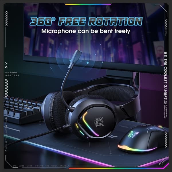 ONIKUMA PC Gaming Headset LED Kablede Over-Ear Hovedtelefoner med Mikrofon