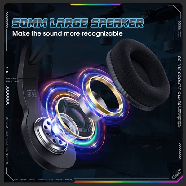 ONIKUMA PC Gaming Headset LED Kablede Over-Ear Hovedtelefoner med Mikrofon