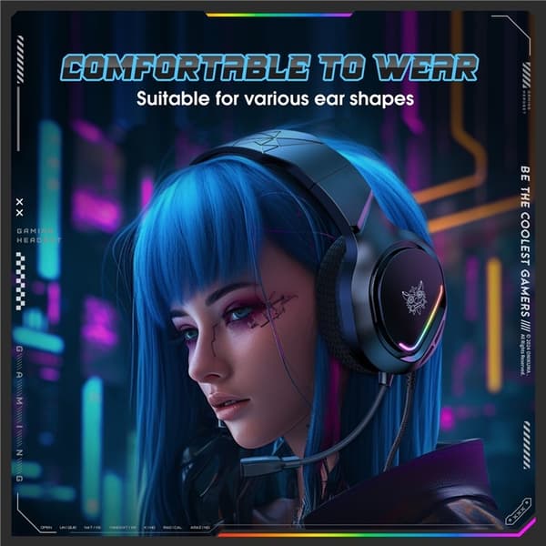 ONIKUMA PC Gaming Headset LED Kablede Over-Ear Hovedtelefoner med Mikrofon