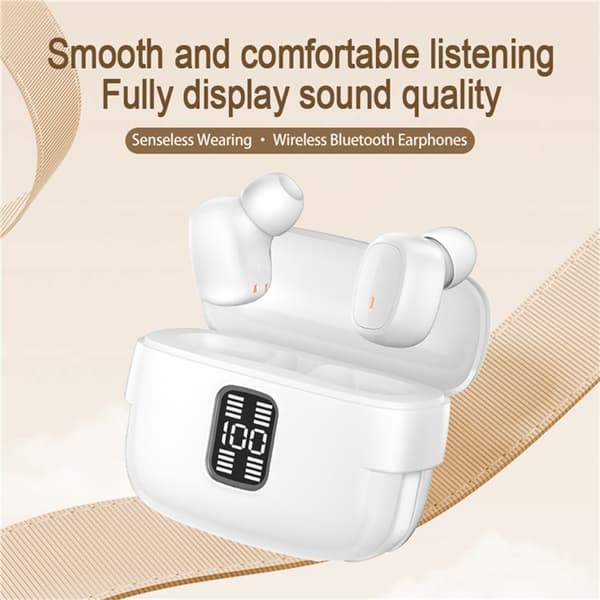 2 Par Trådløse Hovedtelefoner Bluetooth 5.3 In-Ear Sportshovedtelefoner med Støjreduktion - Hvide