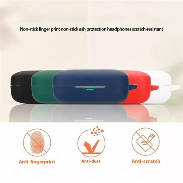 Til Realme Buds Air 7 silikonecover – Beskyttende cover med karabinhage + børste - Rød
