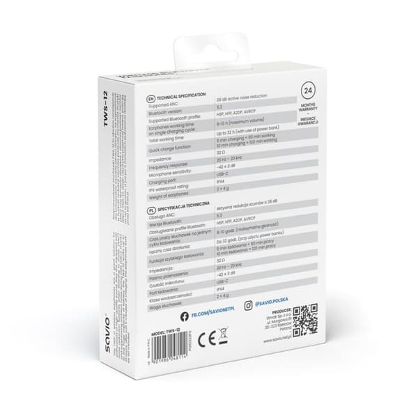 Bluetooth hovedtelefoner Savio TWS-12 Sort
