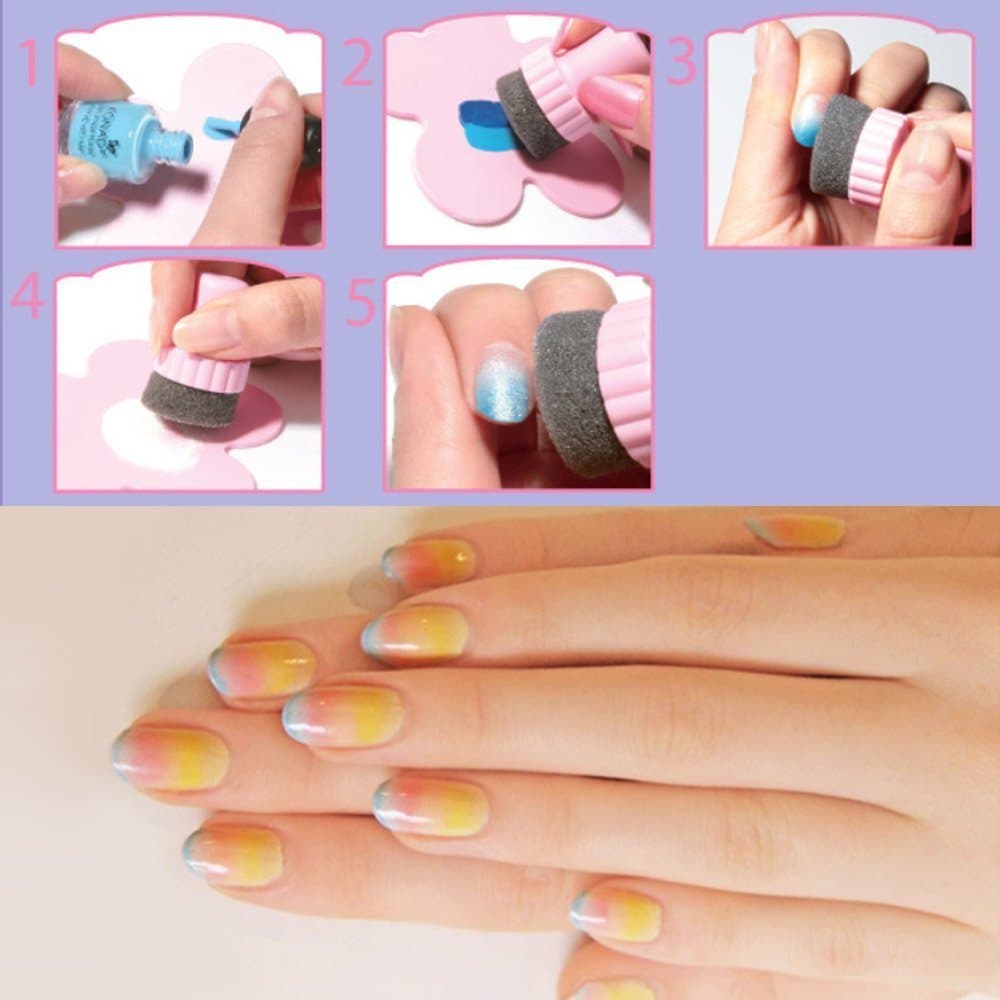Mode Kvinnor Manikyr Gradient Färg Nagellack målade Sponge Seal Tool