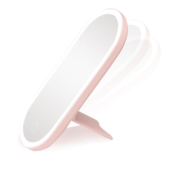 Bærbart sminkespeil med LED og oppbevaring - Rosa