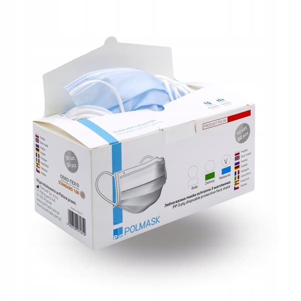 POLSKA MASKER 50x MEDICINSKA MASKER CERTIFIERAD TYP IIR