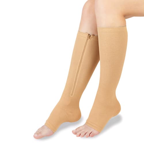 Støttestrømper til knæ med lynlås - flesh L/XL