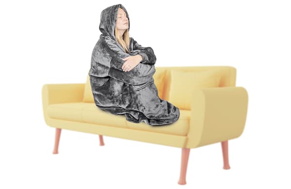 Huppari TV-poncho hupulla harmaa - turkispehmolelu, lämmin, pitkähihainen, iso tasku