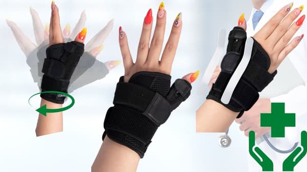 Handleds- och tummestabilisator med skena