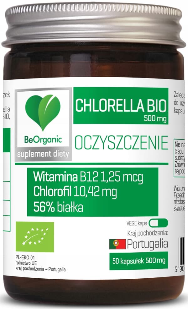 BE ORGANIC Chlorella Bio 500 mg økologiske grønne mikroalger 50 kapsler