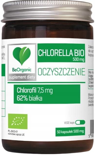 BE ORGANIC Chlorella Bio 500 mg økologiske grønne mikroalger 50 kapsler