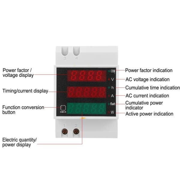 Multifunktionel Elektrisk, AC Spænding 200-450V, AC Strøm 0-100A, Aktiv Effekt 45000W,Meter
