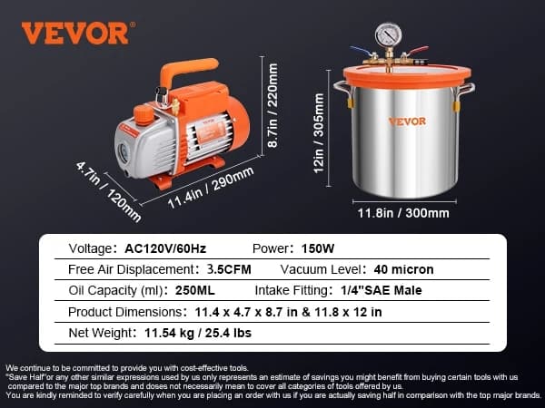Vakuumkammer Kit, Hærdet Glaslåg, Stabiliserende Træ, 5 gallon