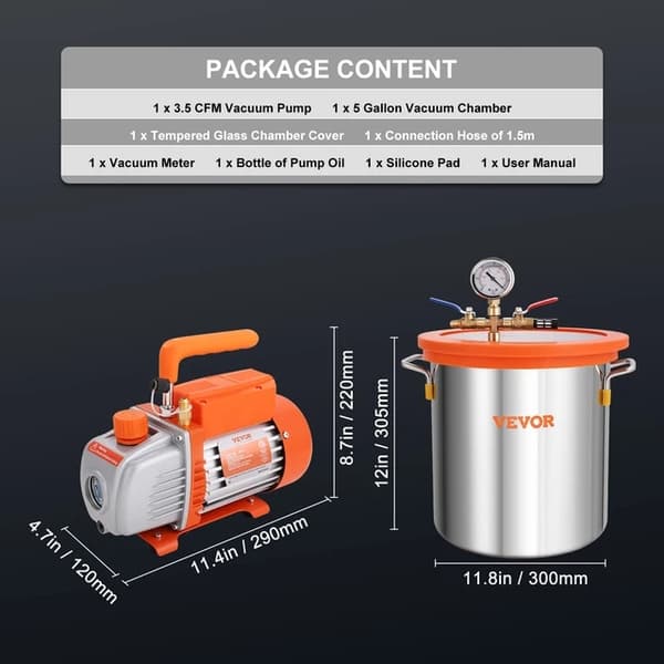 Vakuum pumpe, enkelttrin, 5 gallon kammer, 35 CFM