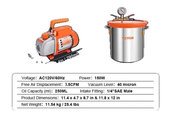 Vakuumkammer Pumpe Sæt, 35 CFM, Glaslåg, Træstabilisering, 5 gallon 5 Gallon