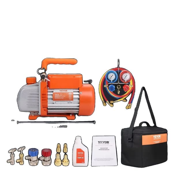 3.5/4CFM HVAC vakuum pumpe kit, højstyrke 3-farvet slange, præcis manifold måler,4CFM A2L4CFM A2L 3.5CFM A2L