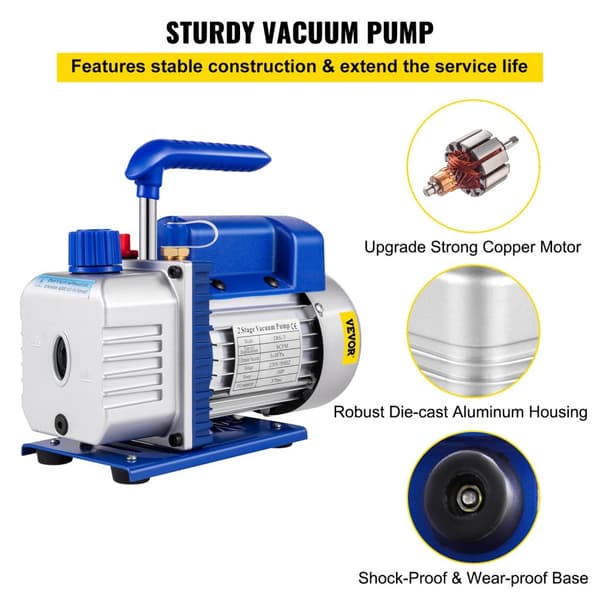 Air Conditioning Vakuum Pumpe, 9CFM Flow Rate, 1HP Motor, Dyb Vakuum Kapacitet