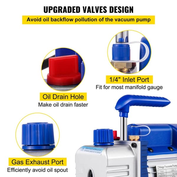 Air Conditioning Vakuum Pumpe, 9CFM Flow Rate, 1HP Motor, Dyb Vakuum Kapacitet
