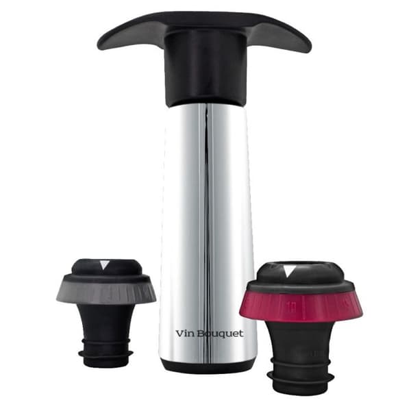 Vintillbehör - Vin Bouquet - Vakuumpump 2 korkar - Metall - Silver/Svart - Ergonomisk design