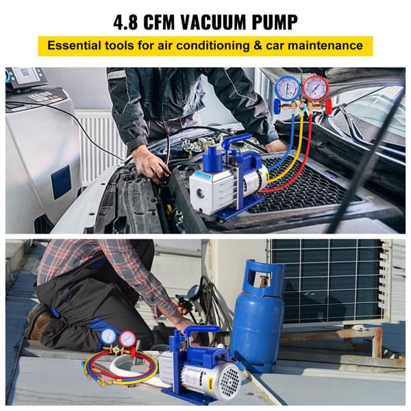 Vakuumpumpe, 4,8 CFM flowrate, 1/3 HK effekt, komplet kølemiddelværktøjssæt,4.8CFM