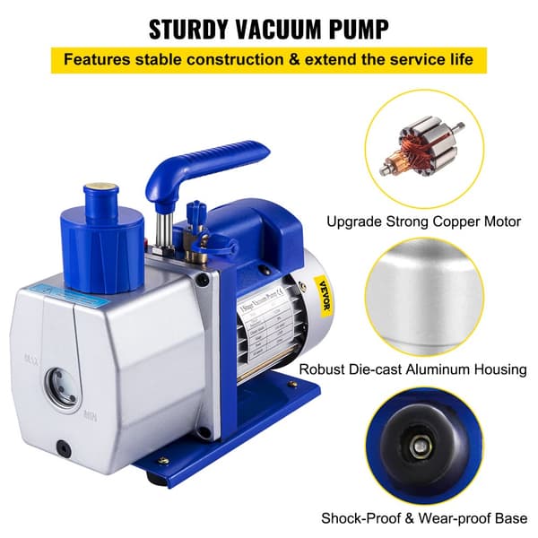 HVAC-imupumppu, 7 CFM, 1/2 hv, öljyn katseluikkuna
