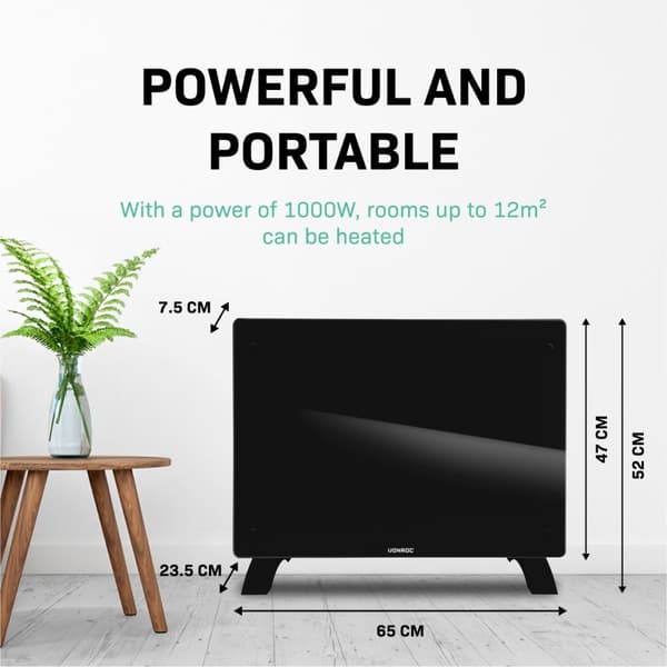 VONROC Lyxigt konvektorelement med glaspanel – 1500W – Svart | Wifi