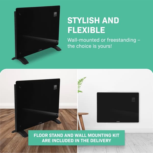 VONROC Lyxigt konvektorelement med glaspanel – 1500W – Svart | Wifi