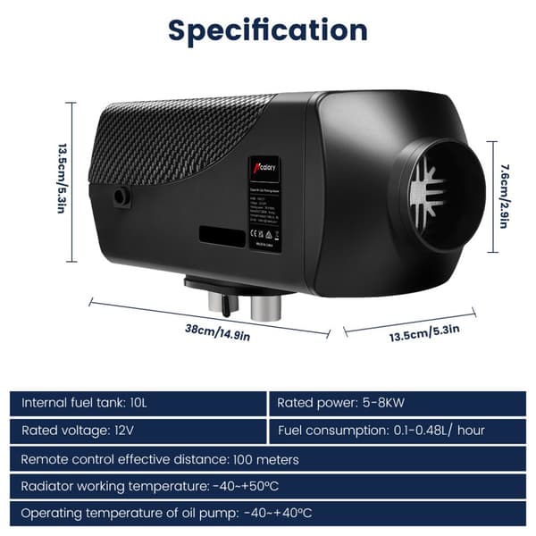 Hcalory 12V 5KW-8KW Justerbar Parkeringsvarmer Nyeste LCD Display