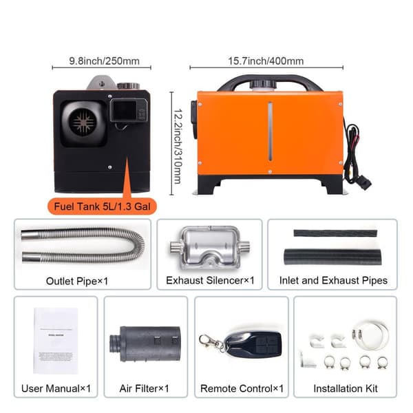 8kW 12V integrerad dieselluftvärmare med Bluetooth-funktion, LCD och fjärrkontroll, låg energiförbrukning, säker, pålitlig