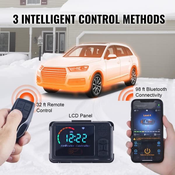 5kW 12V installationsfri dieselluftvärmare med Bluetooth-anslutning och överhettningsskydd, låg energiförbrukning, hög effekt