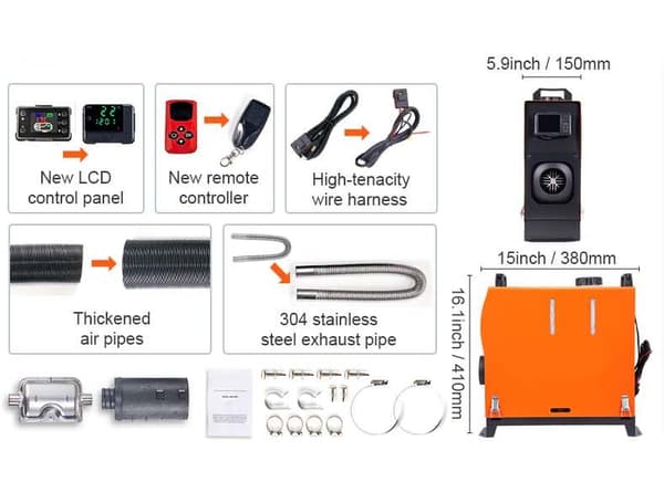 5kW 12V installationsfri dieselluftvärmare med Bluetooth-anslutning och överhettningsskydd, låg energiförbrukning, hög effekt
