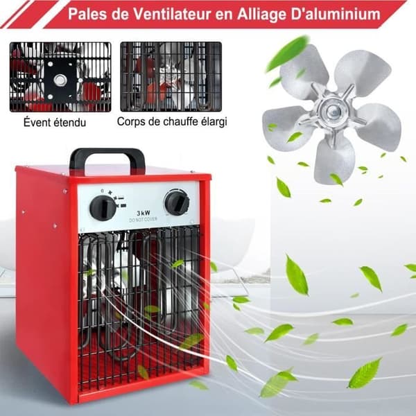Elvärmare - LZQ - 3 KW - Stark ventilation - Mekanisk termostat - Bärbar
