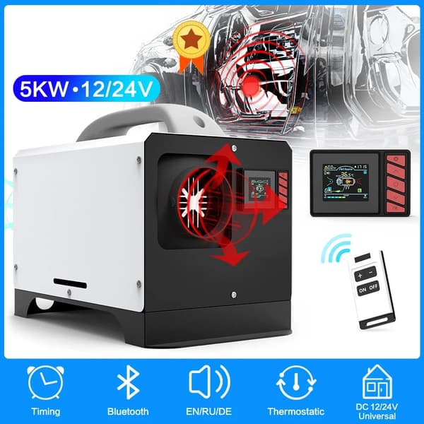 5kW 12V/24V universal dieselluftvärmare med Bluetooth/timer, kompletta tillbehör