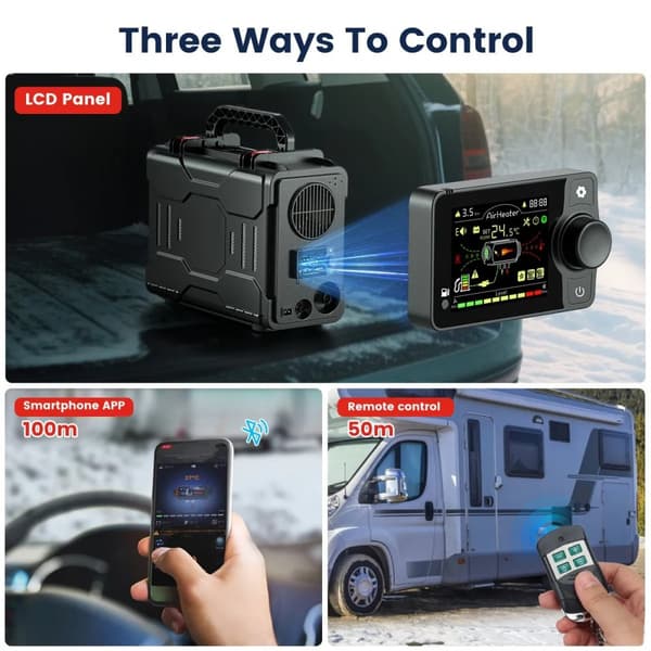 12V 5kW bärbar Bluetooth APP-styrd dieselluftvärmare, 3 styrmetoder, intelligent konstant temperatur/energibesparing, lågt ljud