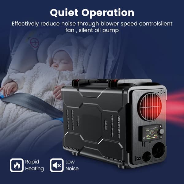 12V 5kW bärbar Bluetooth APP-styrd dieselluftvärmare, 3 styrmetoder, intelligent konstant temperatur/energibesparing, lågt ljud
