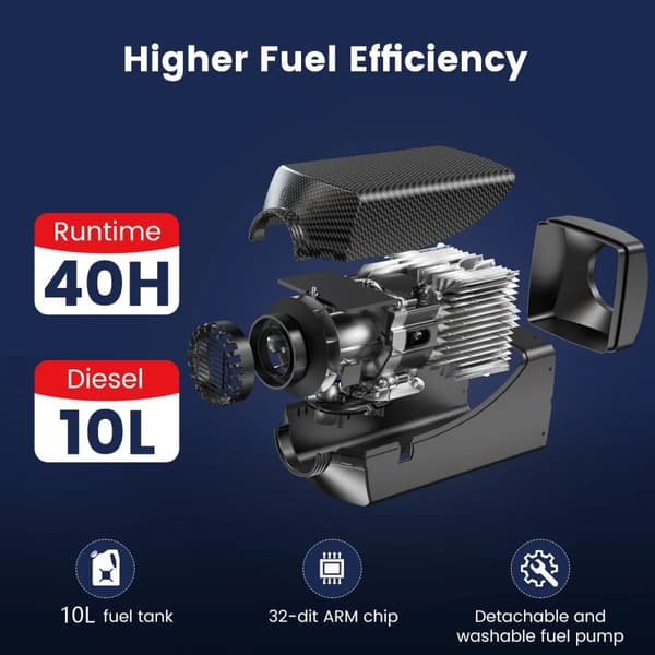 2000W 12V dieselluftvärmare, snabb och långvarig uppvärmning, låg ljudnivå, kompakt struktur, lätt att installera