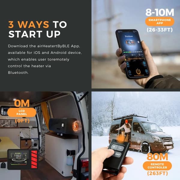 12V/24V 5KW Bluetooth APP-styrd diesel parkeringsvärmare med timer, 3 styrmetoder, energibesparande, säker, flexibel installation