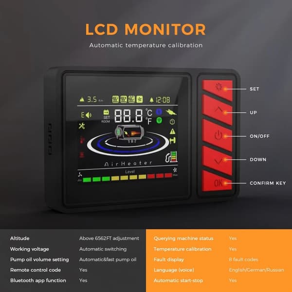 12V/24V 5KW Bluetooth APP-styrd diesel parkeringsvärmare med timer, 3 styrmetoder, energibesparande, säker, flexibel installation