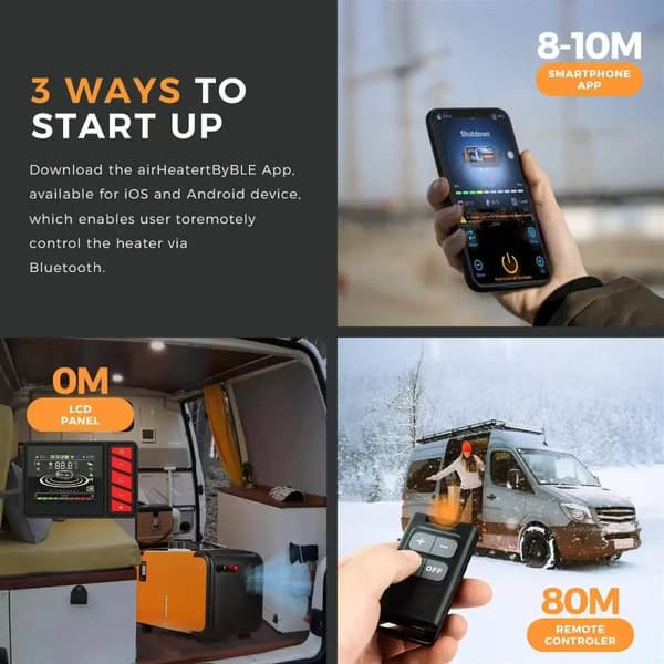 5KW 12V/24V/220V AC/DC universell dieselluftvärmare med Bluetooth APP-kontroll, timingfunktion, värma snabbt, tyst, energisnål