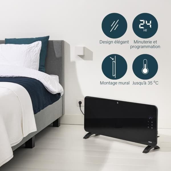 Princess 348200 Connected Radiator - Svart - 2000 W - Manuell styrning, via smartphone eller röst - Gratis applikation - Glaspanel