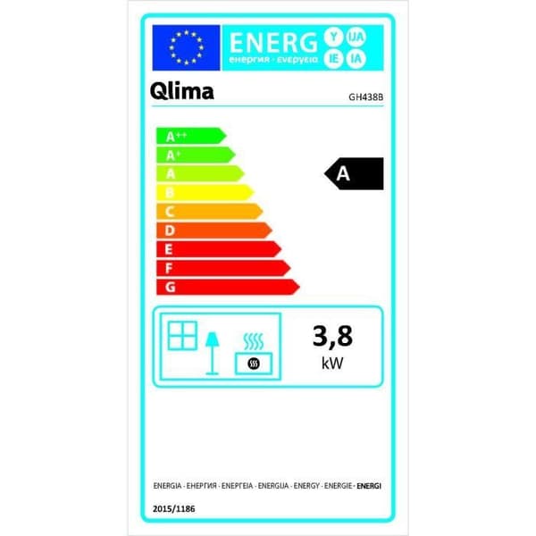 QLIMA GH438B gasolkamin - Svart - Stål - 118 m3 - Naturgas